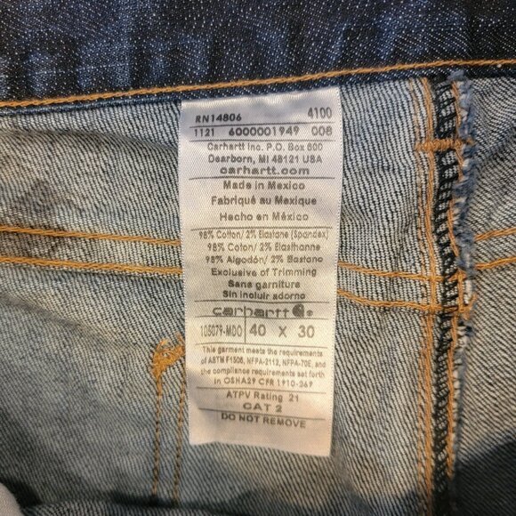 Men's Carhartt CAT2 2112 Relaxed Fit Flame Resistant Denim Blue Jeans - Picture 7 of 8